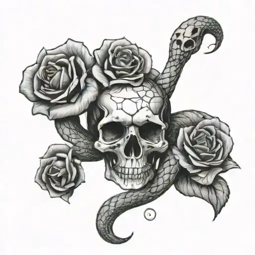 skull, roses, snake tattoo design idea