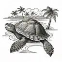 turtle on a beach with palm trees tattoo design idea