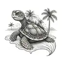 turtle on a beach with palm trees tattoo design idea