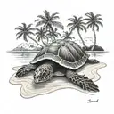 turtle on a beach with palm trees tattoo design idea