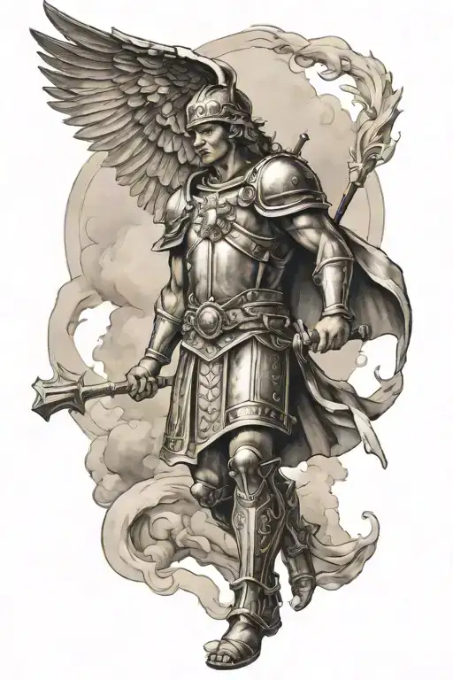 st Florian with stairs going into heaven tattoo design idea