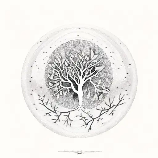 tree with Birds moon stars tattoo design idea