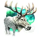 reindeer with northern lights in the sky filled tattoo design idea