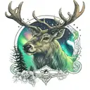 reindeer with northern lights in the sky filled tattoo design idea