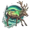 reindeer with northern lights in the sky filled tattoo design idea