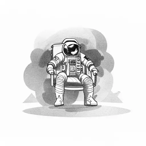 an astronaut sitting in a lawn chair eating a sandwich  tattoo design idea