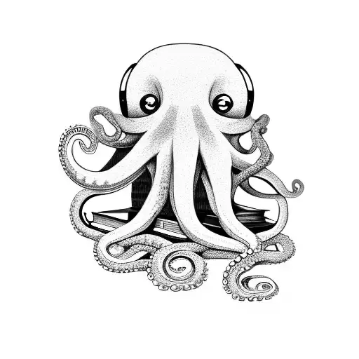 octopus sitting on a pile of books with a coffee mug tattoo design idea