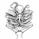 An octopus with a skull for a face wrapping its tentacles around a book tattoo design idea