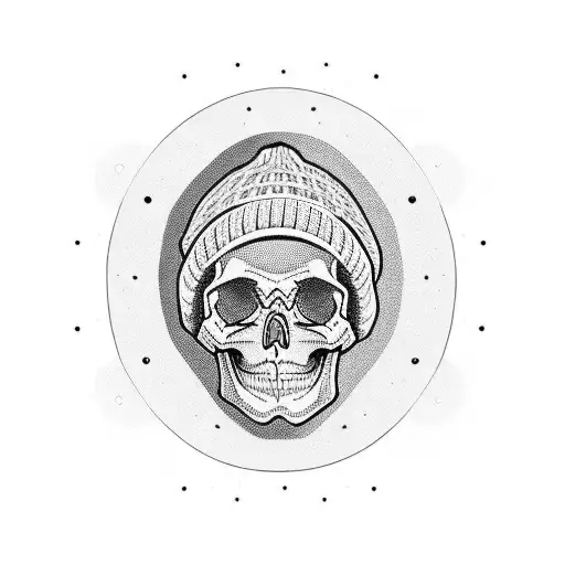 skull wearing beanie using camera tattoo design idea