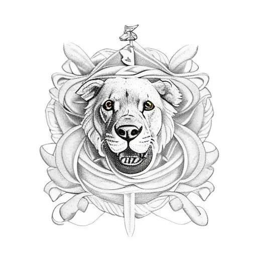 Un león y su pequeño cachorro andando hacía mi tattoo design idea