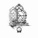  brick wall, prison window, hourglass tattoo design idea