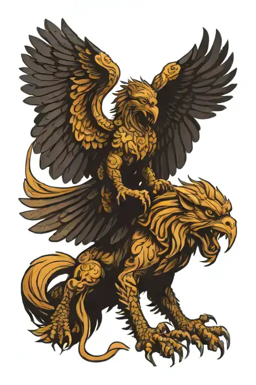 gryphon fighting dark figuers tattoo design idea