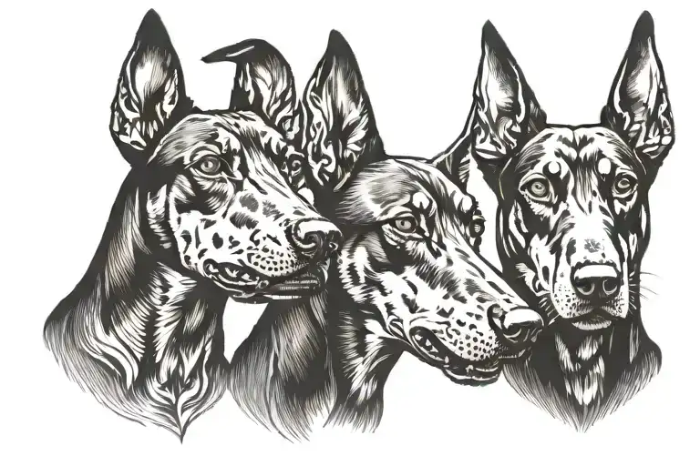 vicious 3 headed Doberman dog head tattoo design idea