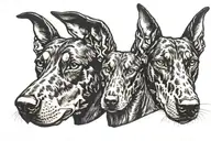 vicious 3 headed Doberman dog head tattoo design idea