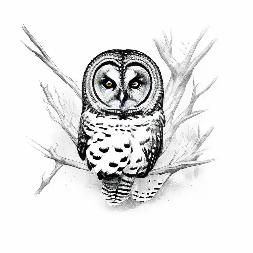 northern spotted owl on a branch with Garrett  tattoo design idea