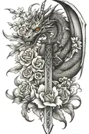dragon sword and flowers intertwined tattoo design idea