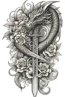 dragon sword and flowers intertwined tattoo design idea