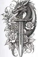 dragon sword and flowers intertwined tattoo design idea