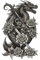 dragon intertwined with flower and sword  tattoo design idea