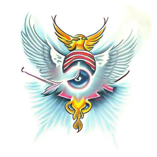 angel falling with one demon wing one feather wing tattoo design idea