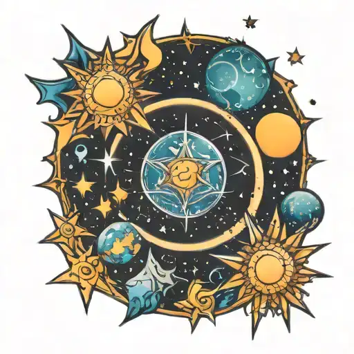 space star moon sun constellation tattoo design idea