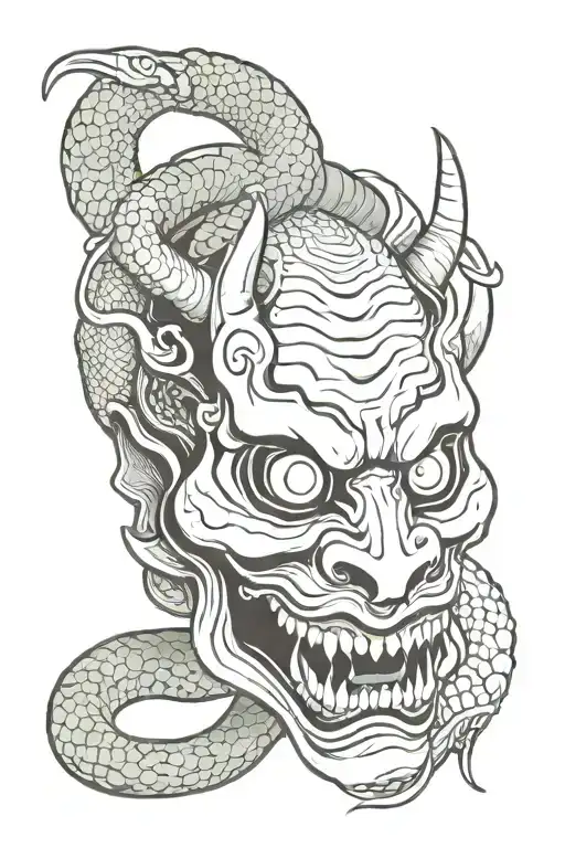 hannya mask with snake tattoo design idea