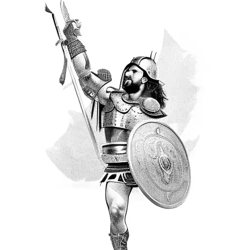 roman gladiator with roman golden leaf tattoo design idea