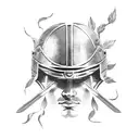 roman gladiator helmet with roman golden leaf tattoo design idea