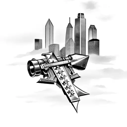 a United States Marine Corps symbol over the Dallas skyline tattoo design idea