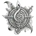 A tattoo design representing the software developer's love for music, with subtle nods to Thelema and Kabbalah symbols tattoo design idea