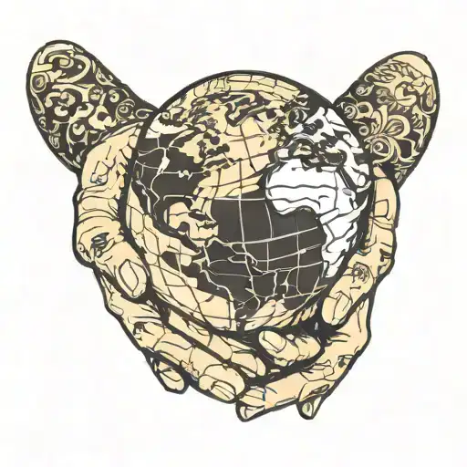 hand holding earth globe tattoo design idea