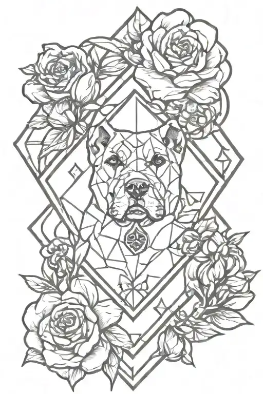 diamond with paw print with flowers intertwined tattoo design idea