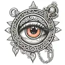 EYE MEDALLION HELD BY CHAINS tattoo design idea
