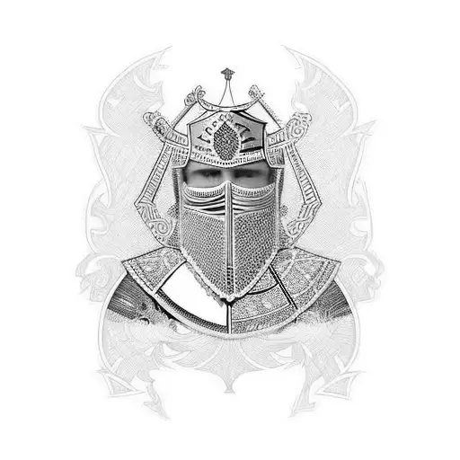 Combine tribal patterns with the image of an 11th century English Knight in a blackwork style. tattoo design idea