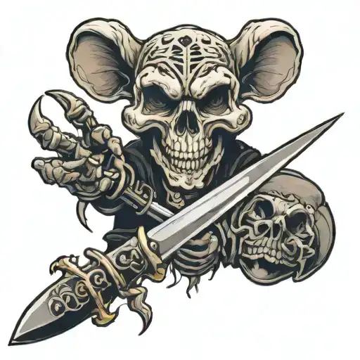 skull AND rat holding a knife tattoo design idea