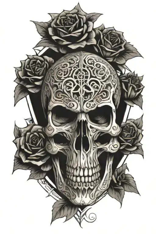 skull, roses, dragons, guns, cross, saint, full, small patterns tattoo design idea