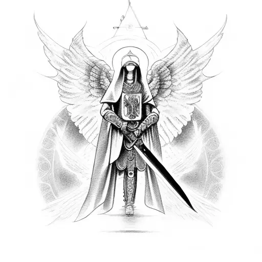 Angel with sword and orthodox Cross  tattoo design idea