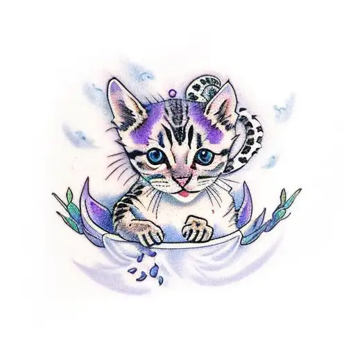 Lavender and 2 kittens and a gecko tattoo design idea