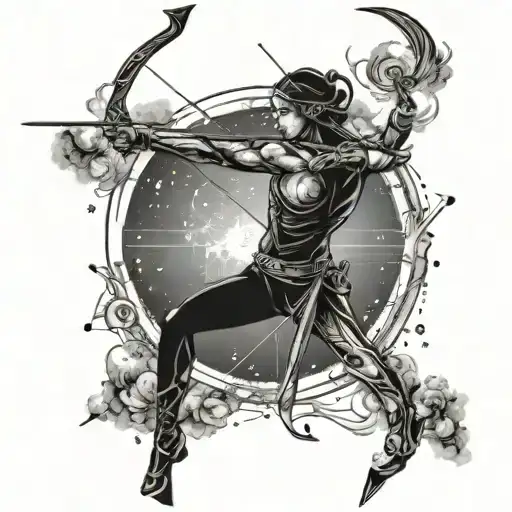 Sagittarius archer shooting, constellation surrounded, fire element  tattoo design idea