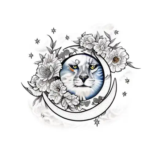 letters C K with moon flowers and gorgeous woman  tattoo design idea