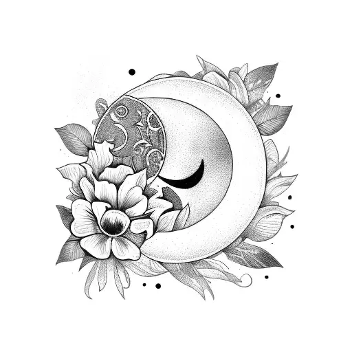 C K letters, moon, flowers  tattoo design idea