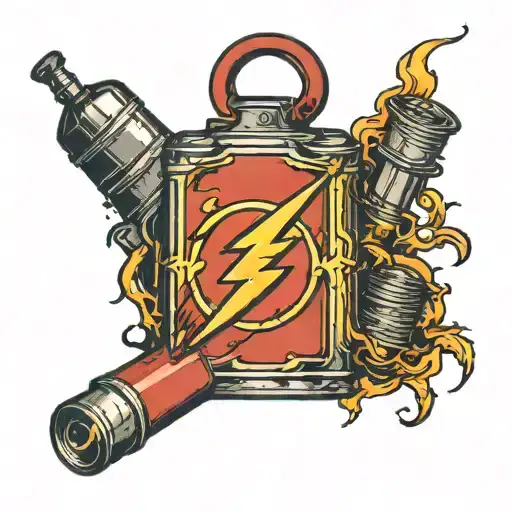 flash symbol going through a gas can tattoo design idea