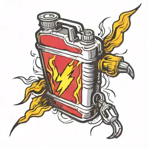 gas can with flash symbol merging tattoo design idea
