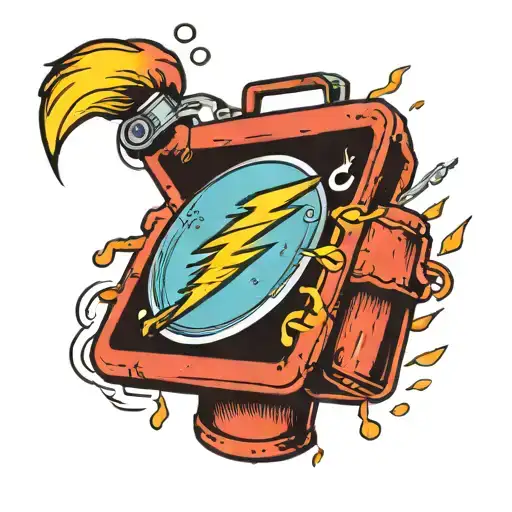 flash symbol going through a gas can tattoo design idea