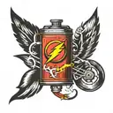 flash symbol going through a gas can tattoo design idea