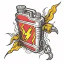 gas can with flash symbol merging tattoo design idea