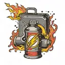 flash symbol going through a gas can tattoo design idea