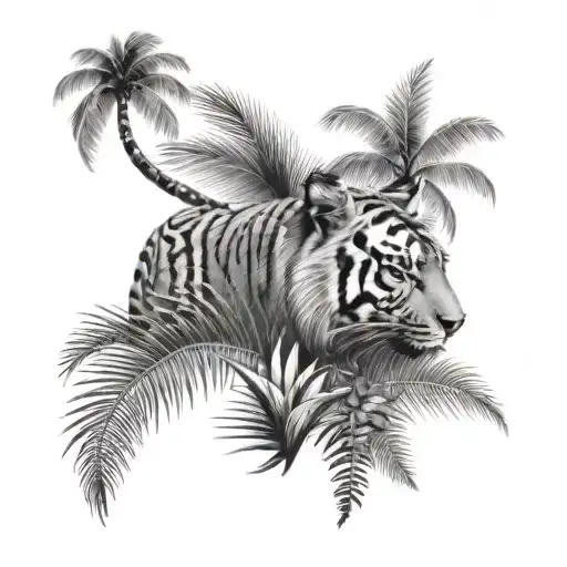 flamingo tiger palm trees tattoo design idea