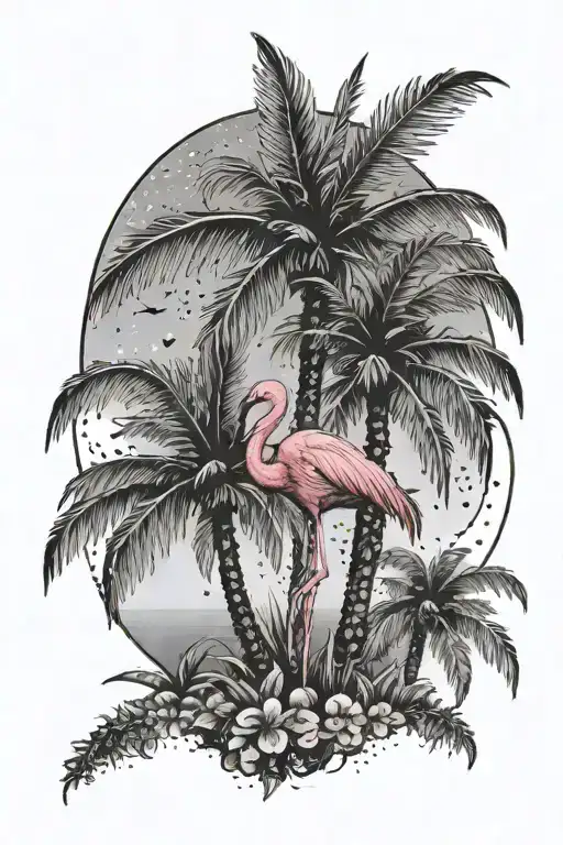flamingo palm trees tattoo design idea