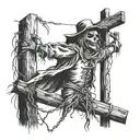 Scarecrow facing me while hanging on a cross tattoo design idea